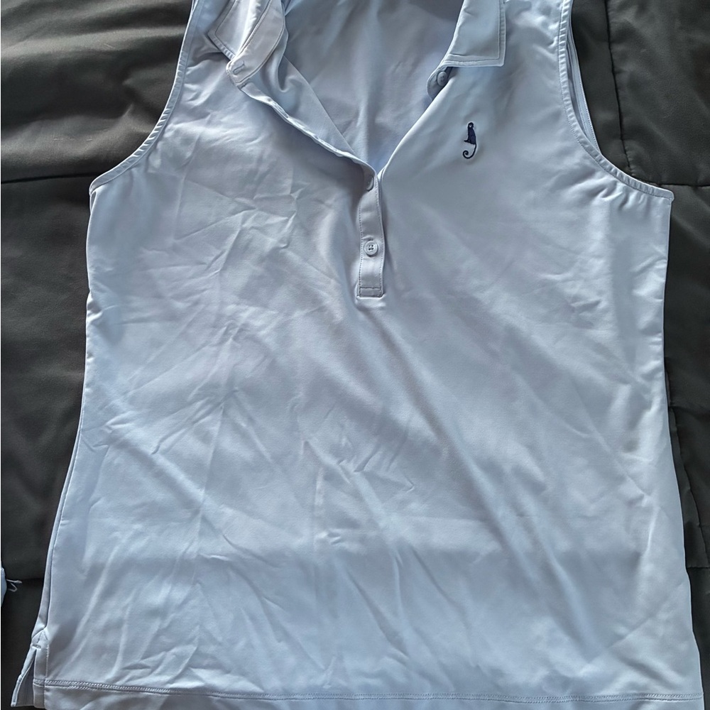 Fairway & Greene Light Blue Sleeveless Polo Top - Green Monkey logo